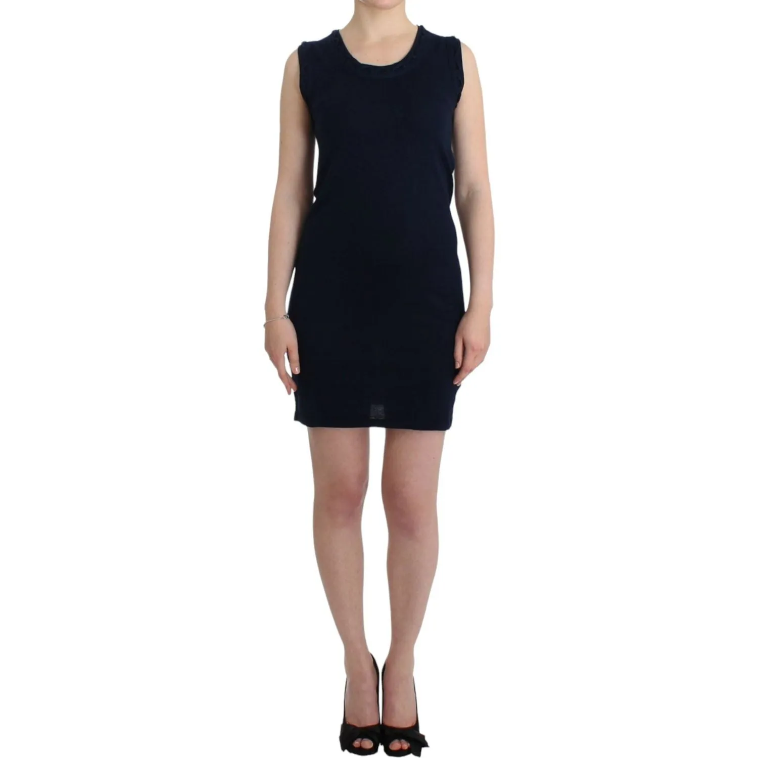 John Galliano Elegant Knee-Length Blue Cotton Dress