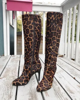 MAX DE CARLO Leopard Print Calf Hair Knee-high Leather Boots