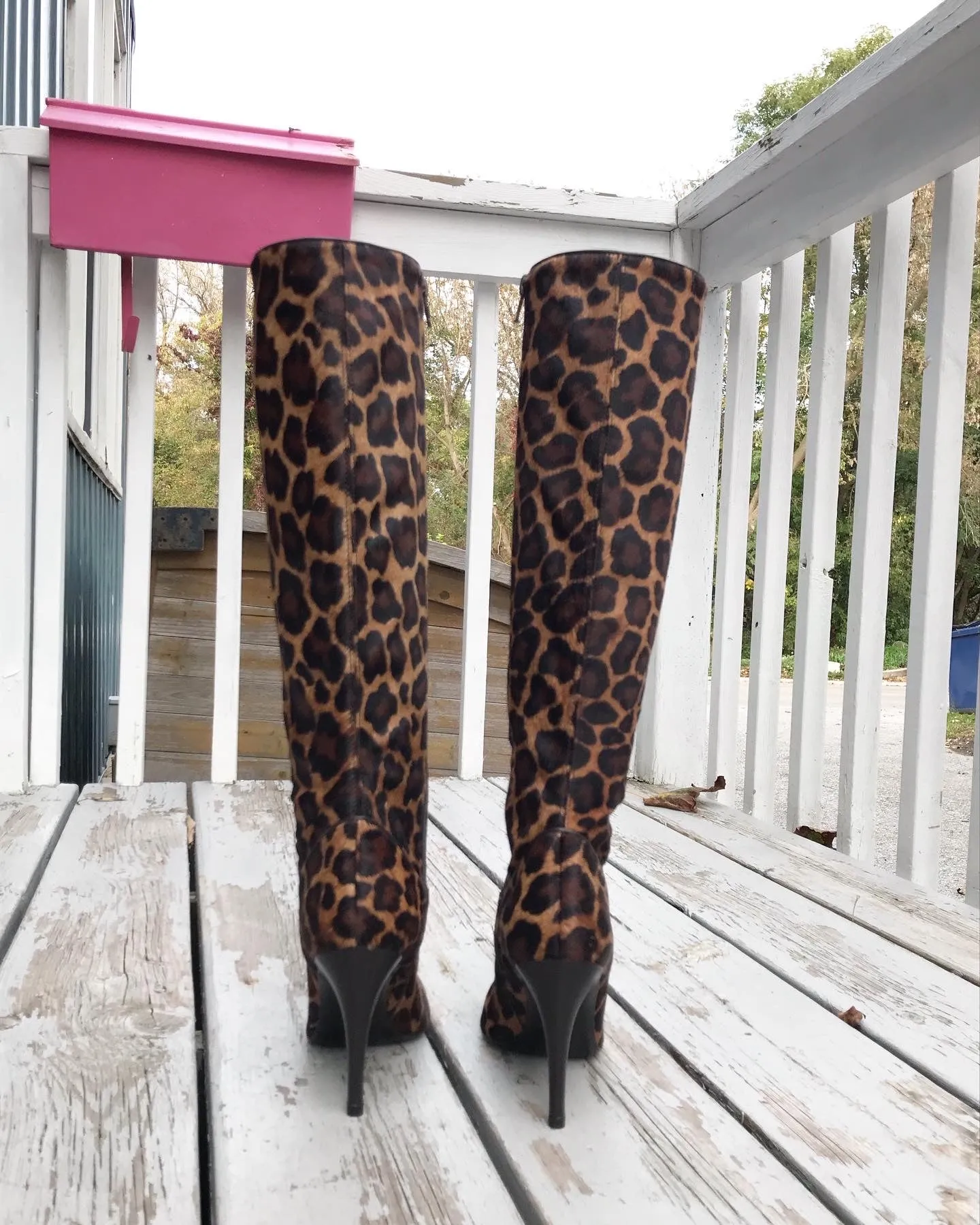 MAX DE CARLO Leopard Print Calf Hair Knee-high Leather Boots