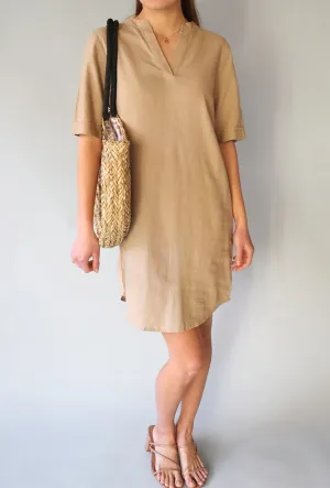 VNECK NATURAL LINEN DRESS